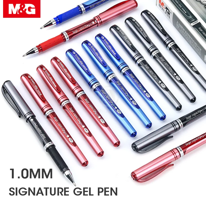M&G 12pcs/lot 1.0mm Broad Gel Pen Black Blue Red Signature Gel Ink Pens Pen Stationery for Office Supplies Writing 12pcs lot erasable pen 0 5mm gel pens blue black red ink pens for school writing stationery office supplies