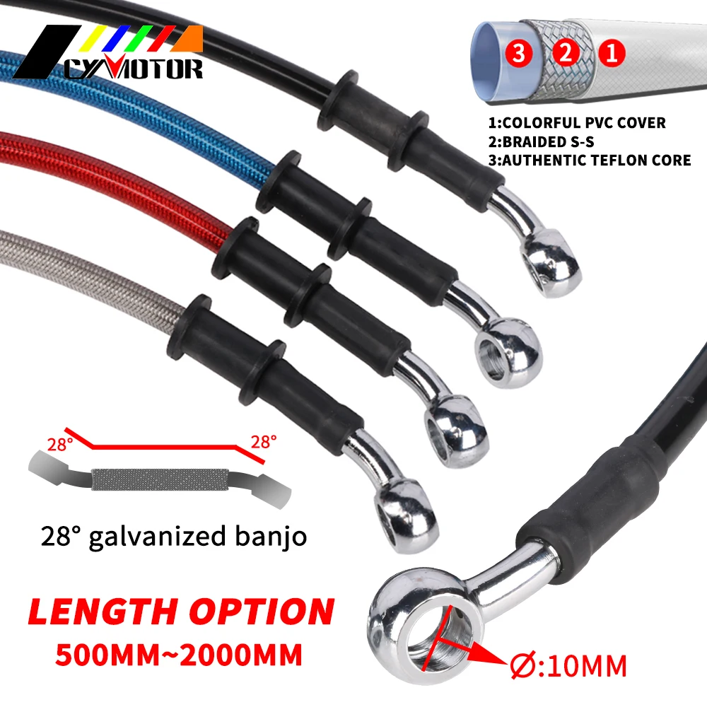 

Мотоцикл 28 ° Banjo 500 1400 мм 1500 мм 1600 мм 1700 мм гидравлическая усиленная Тормозная муфта Масляный шланг для ATV Dirt Pit Bike