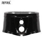 Мужское нижнее белье с мокрым эффектом, эротическое белье латексные трусы, боксеры из лакированной кожи, с низкой посадкой, выпуклый мешочек латексные трусы с отверстиями