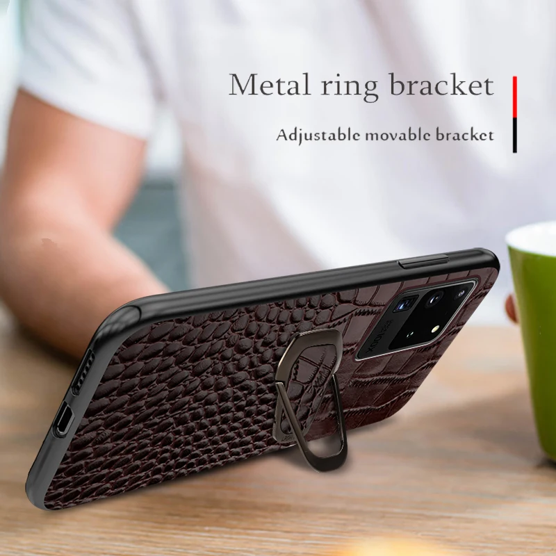 Genuine Cowhide Leather Cell Phone Case For Samsung Galaxy S20 Plus Ultra A50 A50S Ring Kickstand Support Cover | Мобильные телефоны