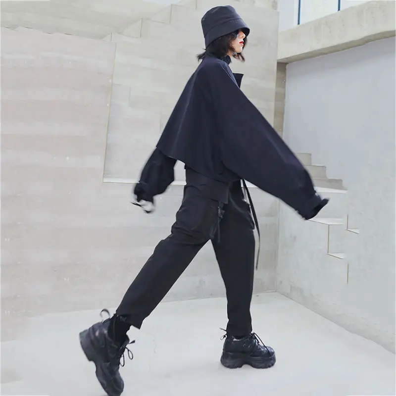 XITAO Harajuku стиль короткие теплые пальто и куртки для женщин стоячий воротник Черная куртка винтажная уличная верхняя женская XJ2098