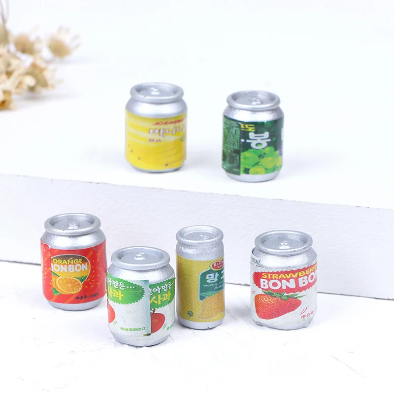 

10Pcs/Set Dollhouse Resin Simulation Mini Korean Fruits Beverage Cans Accessorie