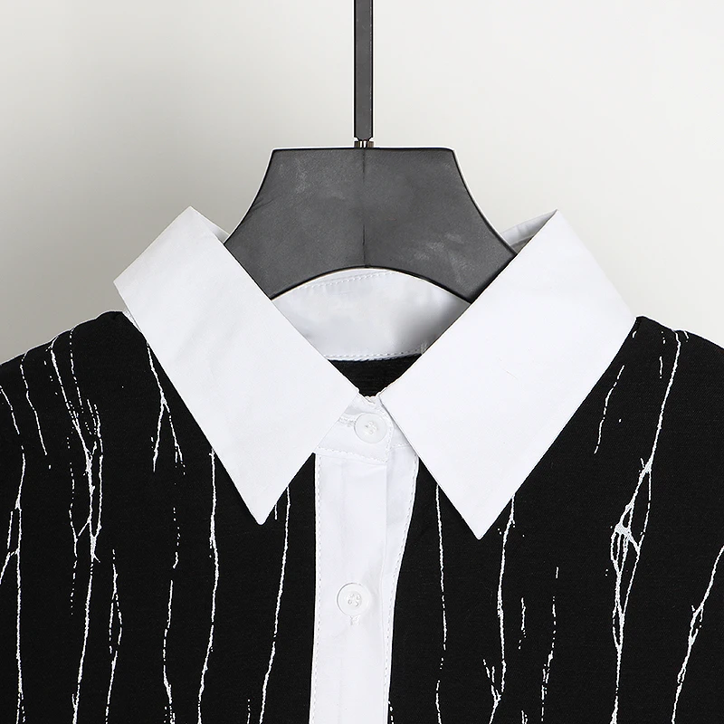 

VGH Loose Dress For Women Lapel Long Sleeve Casual Oversized Striped Streetwear Mid Spring Dresses Female 2021 Autumn Clothing