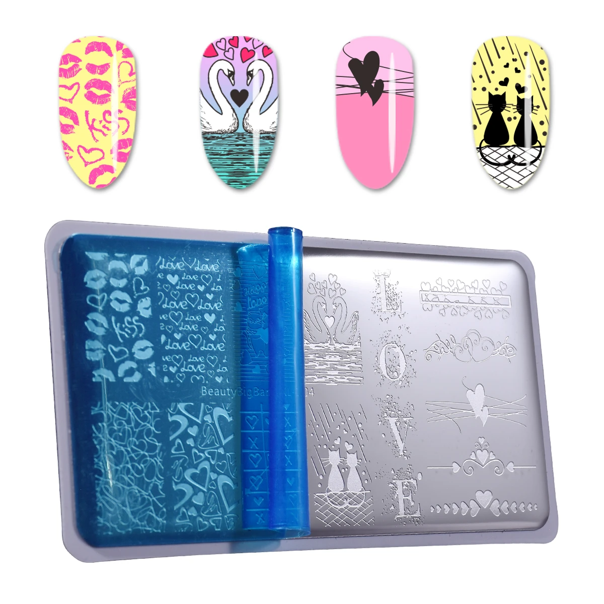 BEAUTYBIGBANG День Святого Валентина штампованные пластины для ногтей Lover And Kiss шаблоны