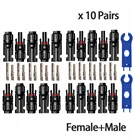 Солнечные панели штекерные и гнездовые, 10 пар, разъем для солнечного кабеля, Подходящий кабель, сечение 2,5-6, 0 мм2, солнечные провода