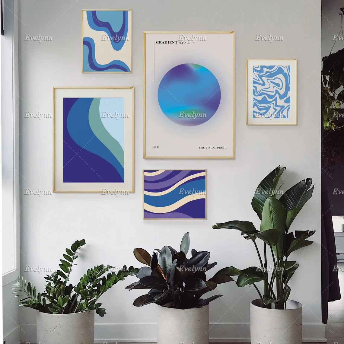 

70'S Retro Navy Blue Abstract Ocean Earth Colour Gradient Wave Posters Modern Living Room Decor Canvas Nordic Wall Art Prints