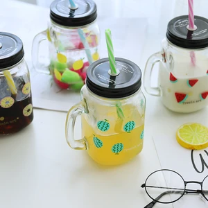 Gradient Mason Jar of Milk Tea Cup Classic Insulated Tumbler Kettle Metal Cover with A Straw Size Straw Tumbler Cup Kawaii Mug