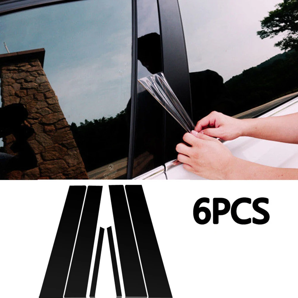 

For For Honda Civic 2006-11 Middle PC Column Car Sticker 6Pcs/Set Black Mirror Effect Car Window Pillar Posts Cover Trim