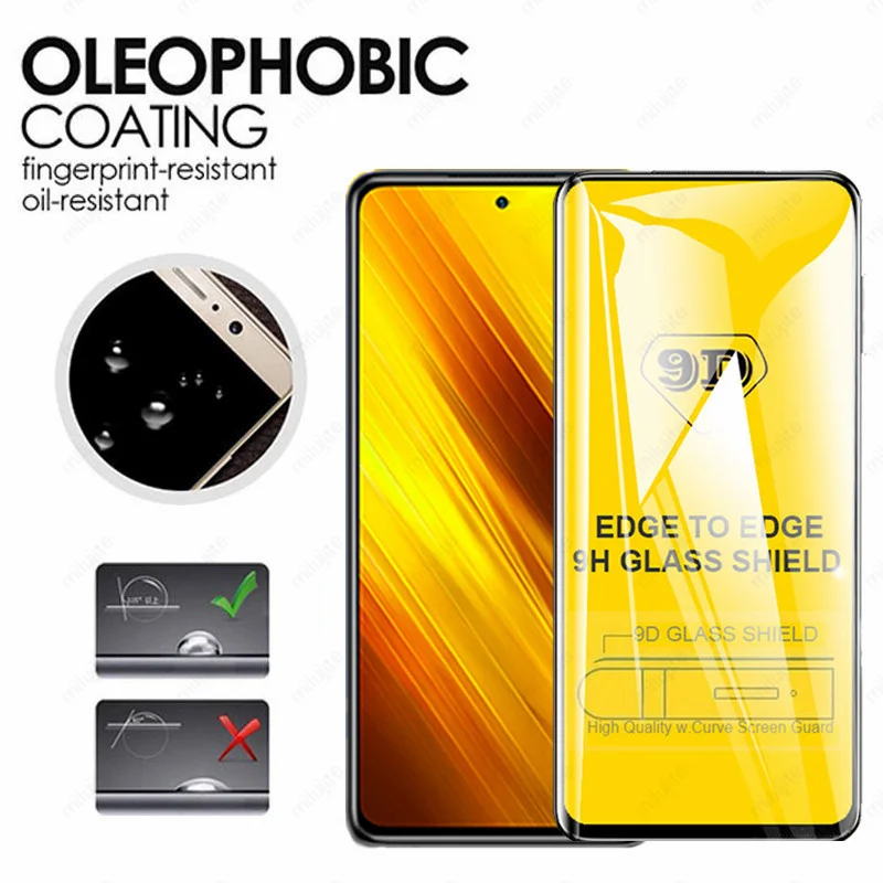 9D Protective Glass Poco X3 m3 F2 Pro NFC F3 M3 F1 Screen Protectors for Xiaomi Redmi Note 10 9 Pro Note10 9s 10s 5G Camera Film