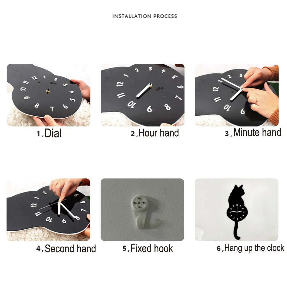 Creative Cartoon Cute Cat Wall Clock Home Decor Watch Way Tail Move Silence Decoration Art Decal for Living Room | Дом и сад