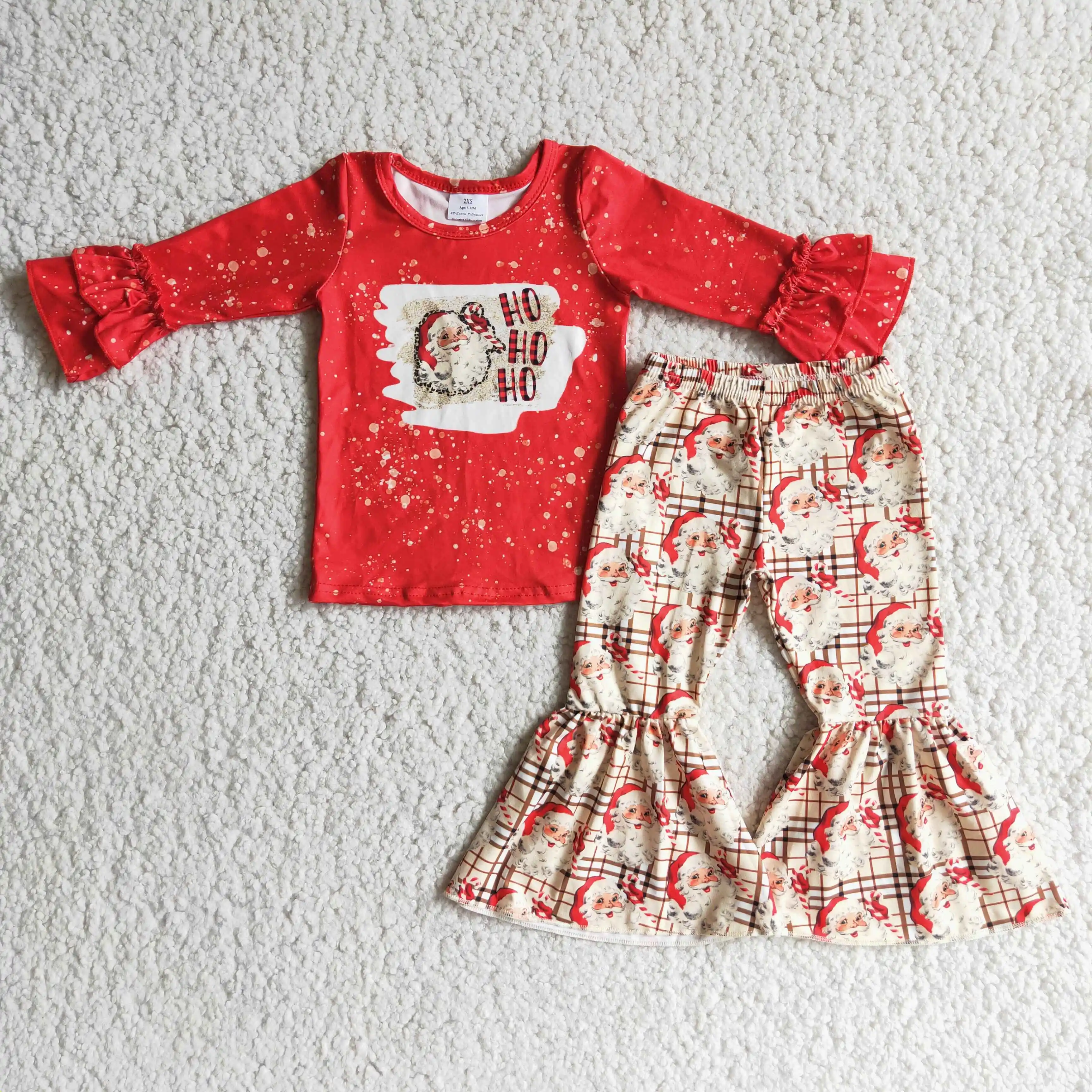 

Christmas Toddler Baby Girl Clothes Outfits Santa Claus Print Long Sleeves Plaid New Fashional Children Clothes Set