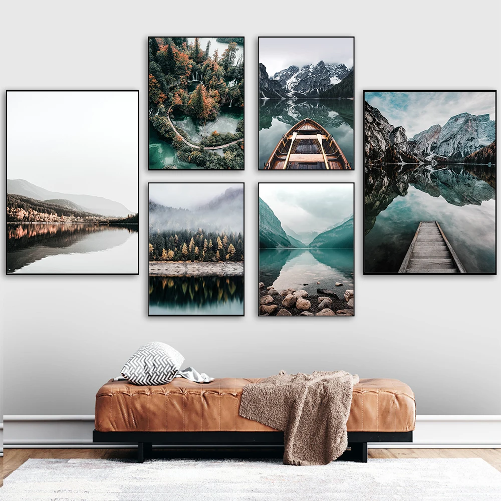 

Modern Landscape Poster Lake Travel Photography Canvas Painting Nordic Art Print Quiet Natural Wall Picture Living Bedroom Decor