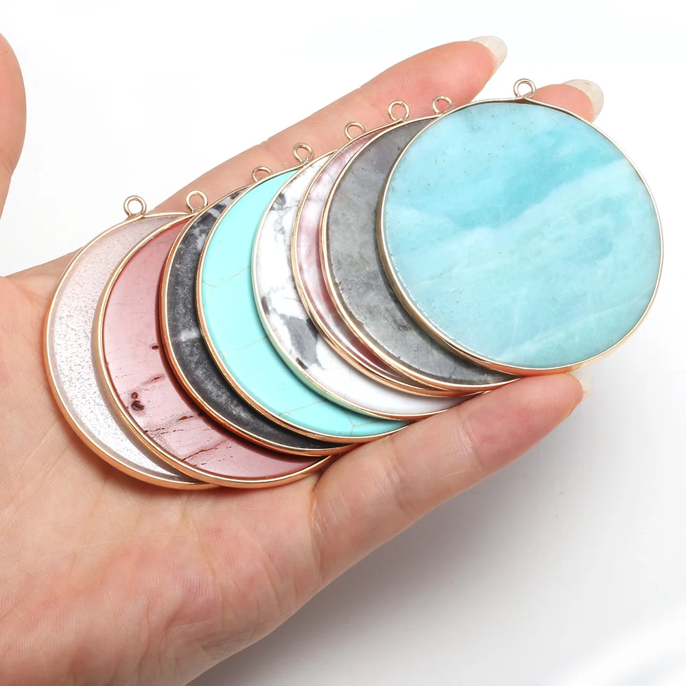 

Natural Stone Pendant Fashion Round Shape Big Pendant Charms For Women DIY Jewelry Necklace Best Birthday Gift Size 50x55mm