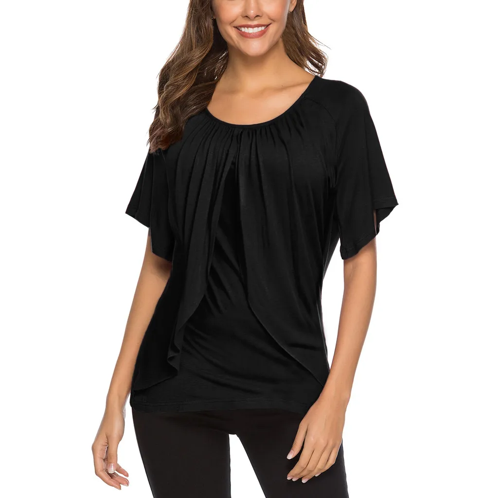 Женская футболка Повседневная Свободная с круглым воротником и коротким рукавом