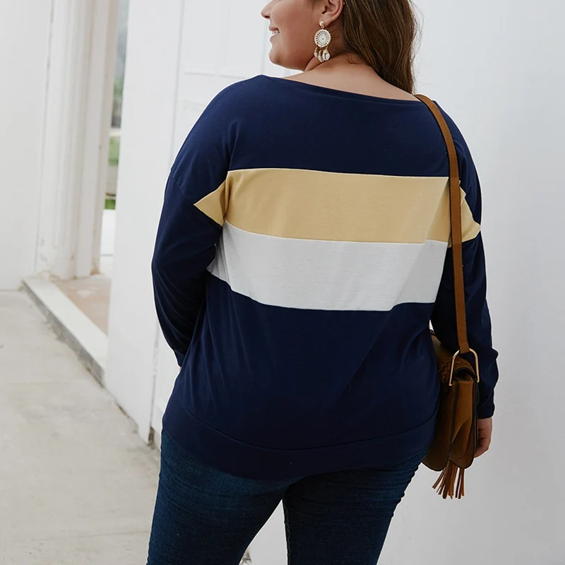 Осенне зимняя женская футболка большого размера 5XL 6XL 7XL 8XL 9XL модная полосатая с