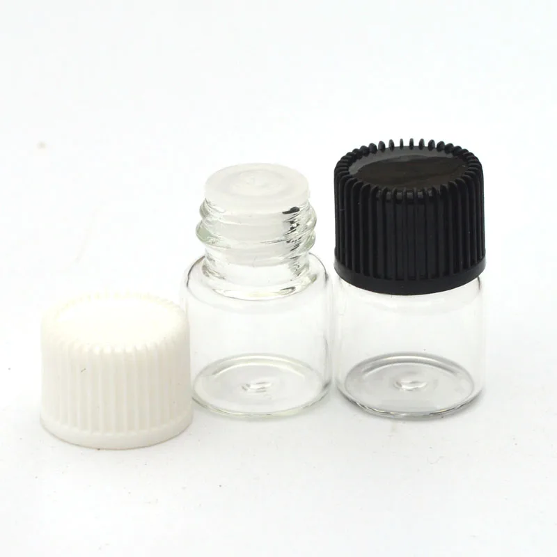 Small 1ml Clear Glass Bottle Perfume Sample with Orifice Reducer and Cap Mini Essential Oil Liquid 1/4 Dram Vials 500pcs