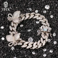 tbtk 12mm cuban link bracelet iced out cubic zirconia butterfly bracelets luxury clasp fashion hiphop jewelry dropshipping