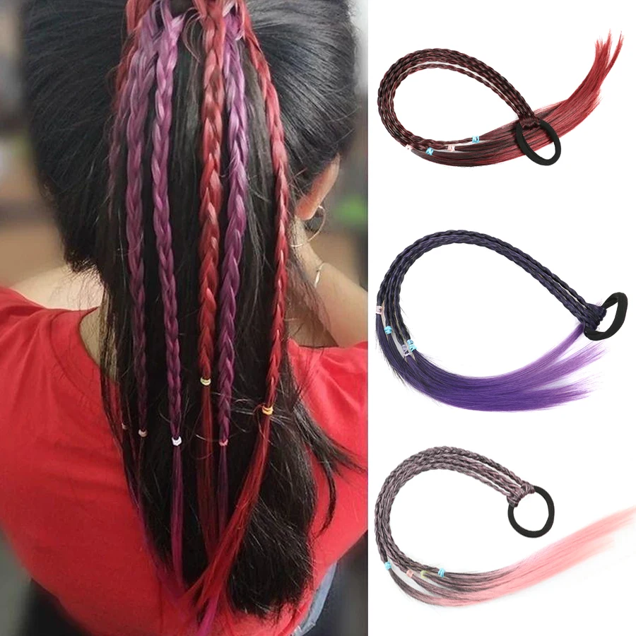 

4pcs Braid Hair Elastic Hairband Colourful for Girls Women Princess Hair Bands Ties Ponytail Holder Rubber Bands Hair