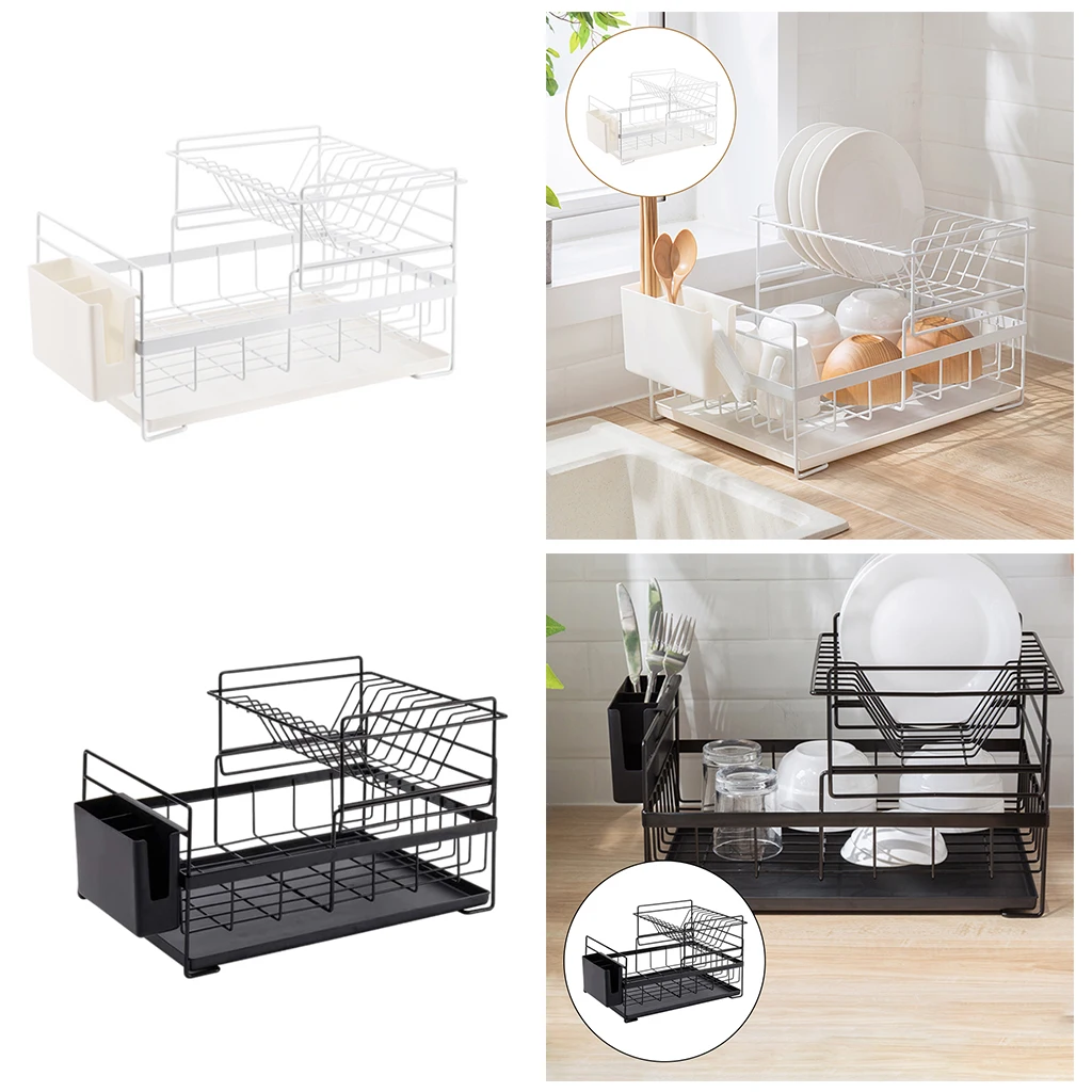 

Dish Drying Rack Dual Layer Organizer Utensil Forks Holder Dish Drainer