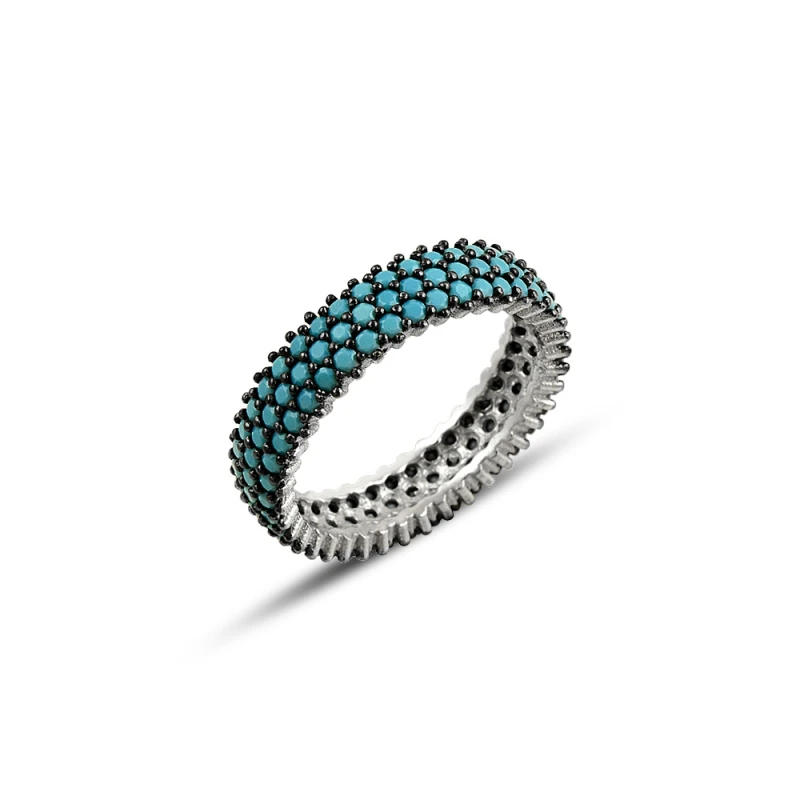 

Silverlina Silver Rhodium Plated Pen 3 Row Turquoise Zircon Cubic Zirconia Tamtur Ring