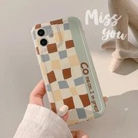 retro chocolate plaid geometry shockproof phone case for iphone 13 12 11 pro xs max xr 7 8 plus lens protection case cute cover