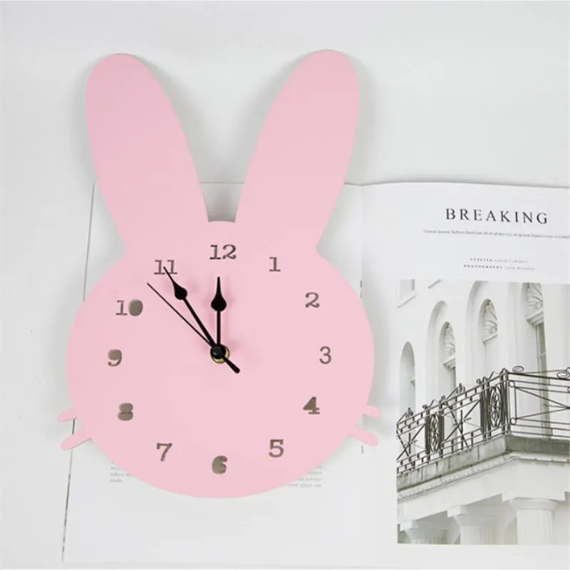 

INS Nordic Wooden Rabbit Swan Crown Cloud Wall Clock Kids Room Decorations Wood Mute Clocks Figurines Photo Props Nursery Decor