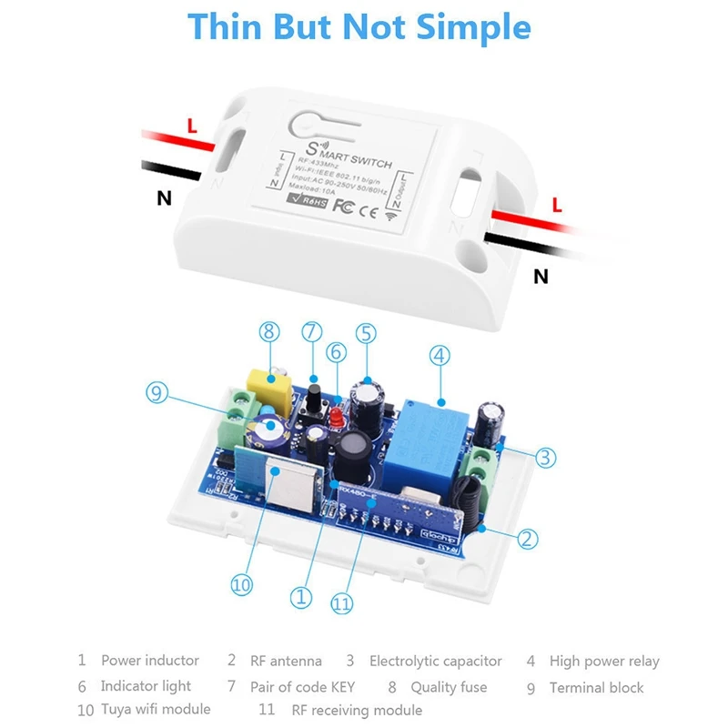 Tuya Smart Life APP WiFi + RF 433 МГц DIY релейный модуль таймера Google Home Amazon Alexa 10A для