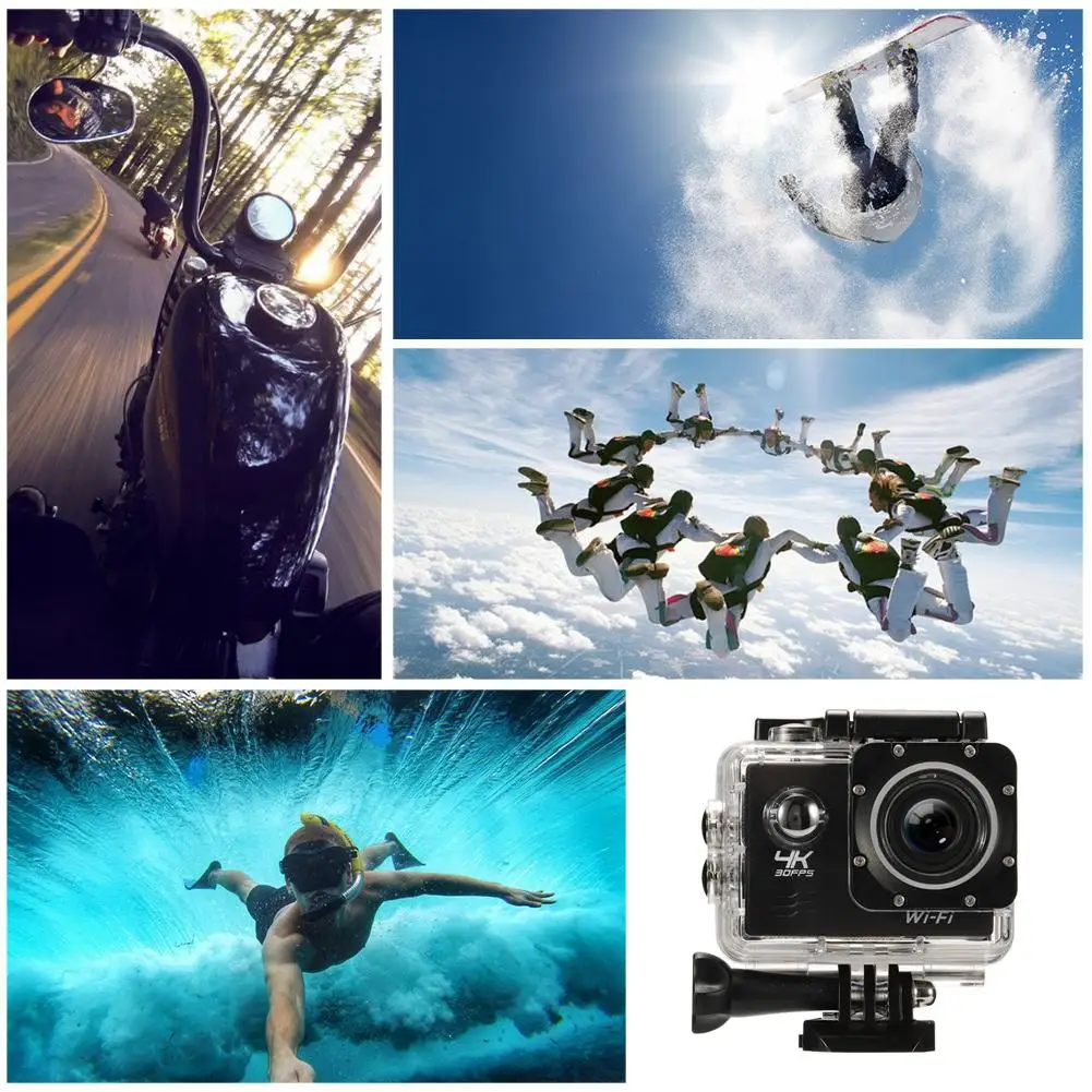 Pаспродажа Экшн-камера HD, водонепроницаемая камера 2,0 дюйма, фотокамера HD, экстремальные виды спорта, DV-камера, новички, аксессуары