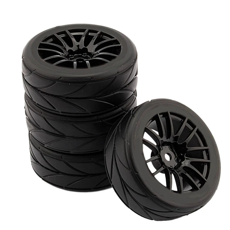 

4Pcs 1/10 Rubber Tire Rc Racing Car Tires On Road Wheel Rim Fit For Hsp Hpi 9068-6081 Rc Car Part