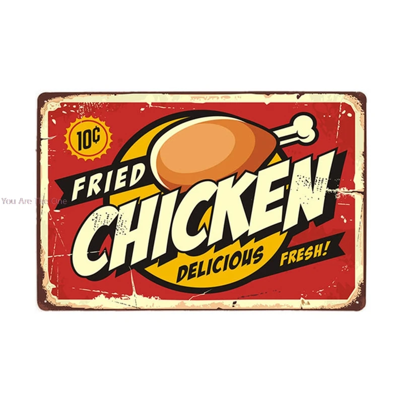 Металлическая Жестяная Табличка с изображением жареной курицы торта сыра