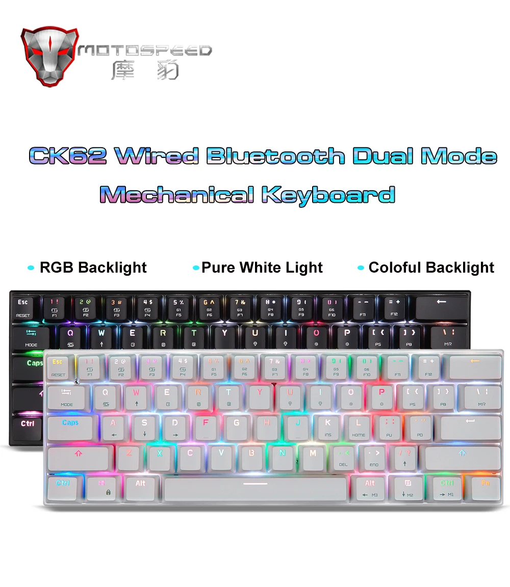 Motospeed CK62 USB Проводная/Bluetooth Двухрежимная игровая механическая клавиатура 61 клавиша RGB светодиодный подсветка для ПК компьютера геймера