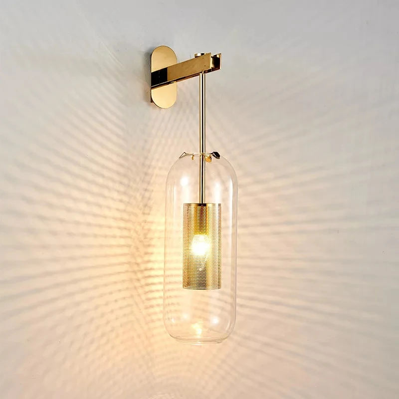 

Post Modern Shiny Gold Metal Led Wall Lamp Living Room Lustre Glass Shades Led Wall Scones Wall Mounted Lamparas Fixtures Light