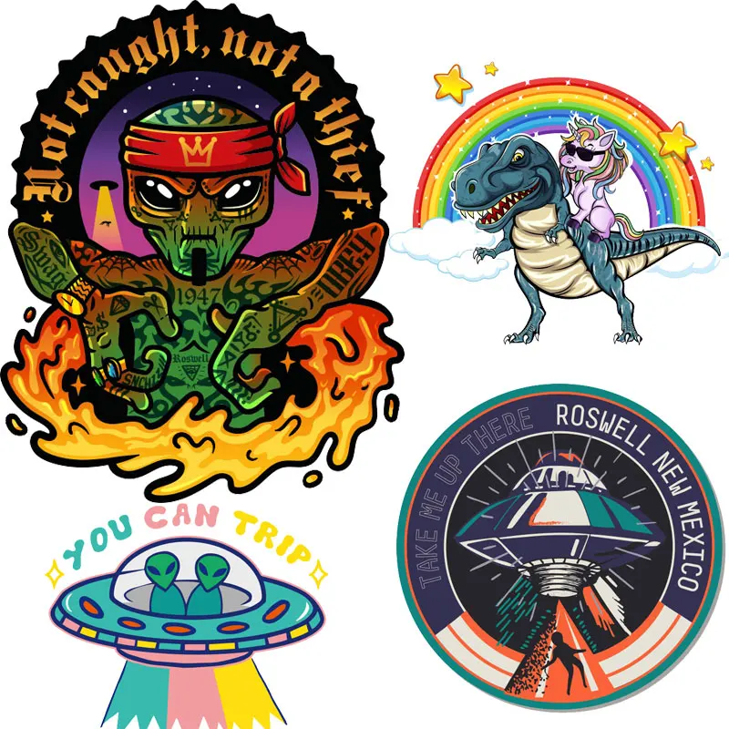 

Thermal Stickers Space Ufo Alien Iron-on Transfers for Clothing Thermoadhesive Patches on Clothes Flex Fusible Patch Unicorn