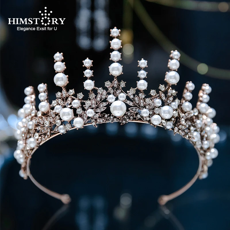 

HIMSTORY Retro Bronze Womens Tiaras Vintage Baroque Bride Crowns Pearl Wedding Bridal Hair Accessories Headband Jewelry Accessories