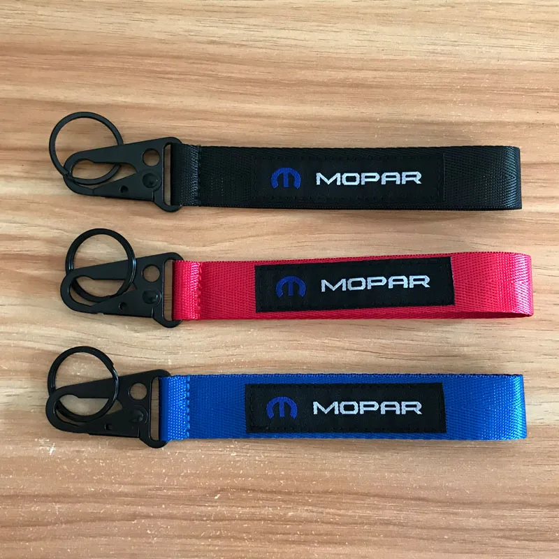 

Car Seat belt material nylon cloth keychain embroidery stitching for MOPAR emblem for Chrysler jeep ford chevrolet accessories