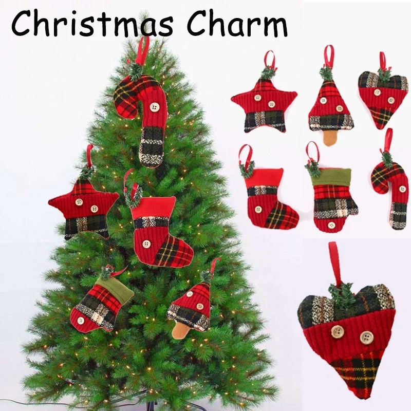 

DIY Christmas Heart Star Tree Gloves Socks Cloth Ornaments Gift Cloth Crutches Toy Doll Hanging Decorations Xmas Decorations