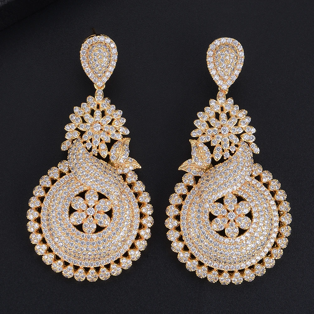 GODKI Luxury Bicolor Leaves African Dangle Earrings | Women's Wedding Cubic Zirconia Dubai Bridal Earring | Party Jewelry image 4