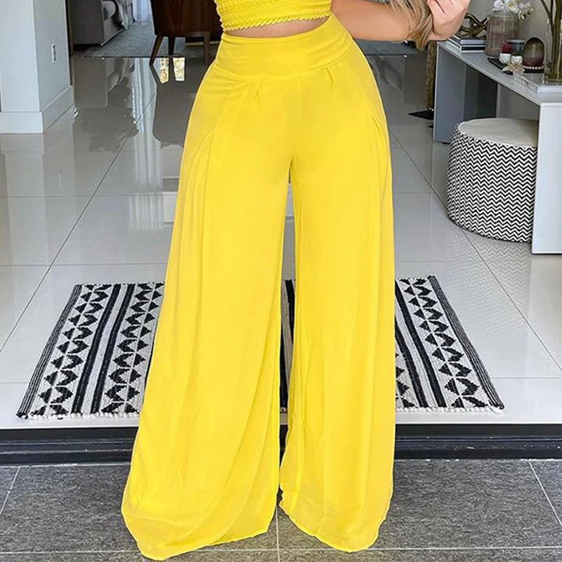 

Women Pants Set Crochet Lace Halter Crop Top & Wide Leg Pants Suit Casual 2 Piece Set for Women