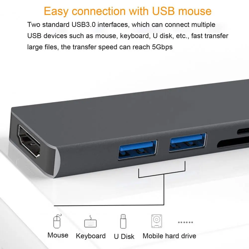 

USB 3.0 Type-C Hub To HDMI-compatible Adapter 4K USB 3.0 Hub Micro-SD/TF Card Reader Slot Docking Station Converter Adapter