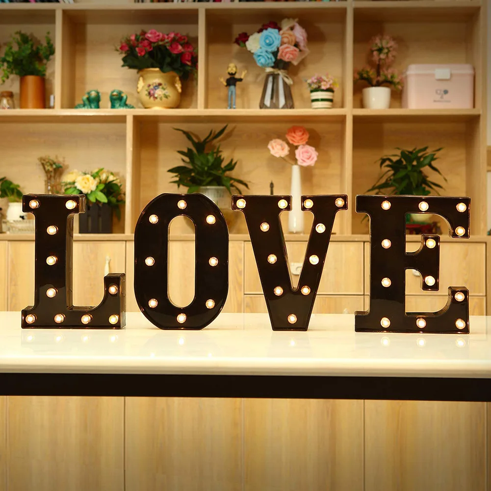 

Newly Design Led Letters Lights 26 Alphabet Black Decorative Marquee Lamps for Wedding Party Birthday Home Bar DSS899