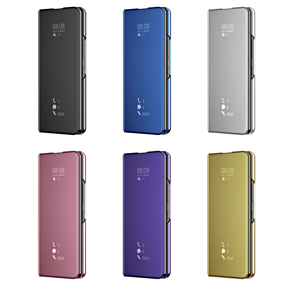 mirror smart case for samsung galaxy z fold 3 5g mirror clear view flip cover leather kickstand shockproof smartphone cover free global shipping