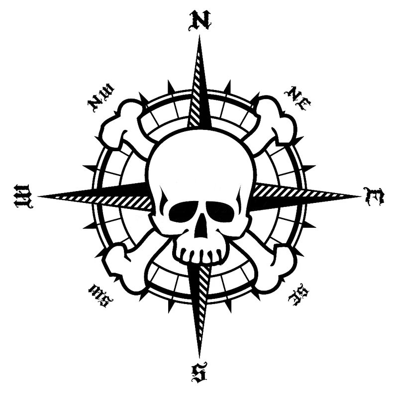 

Car Sticker Personality NSWE Bardian Pirate Compass Skull PVC Car Decorative Sticker Cover Scratch Black/White, 16cm*15cm