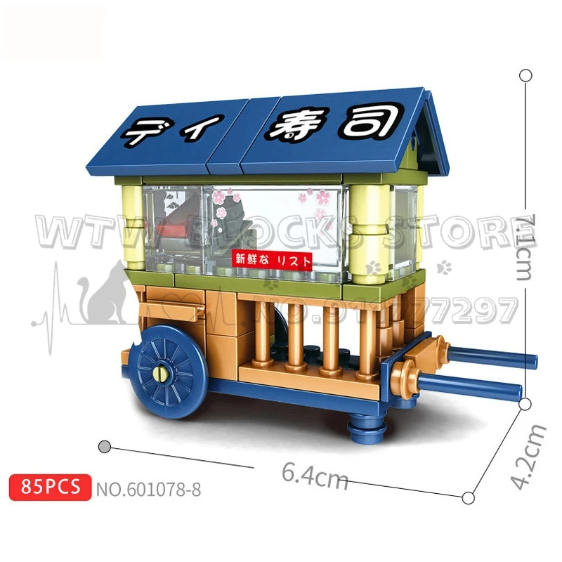 Japanese-style Mini Street View Series Sushi Bar Takoyaki Dorayaki Shop Grocery Store Creative DIY Building Blocks Toys For Kids | Игрушки и