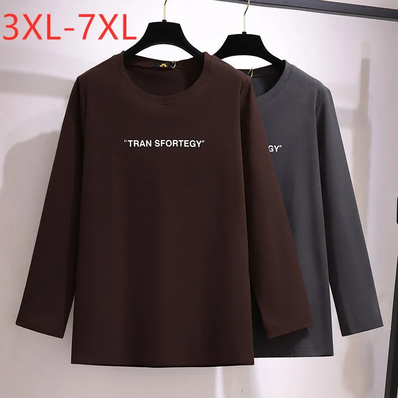 

Новая осенне-зимняя женская Футболка, большой Базовый Топ с длинным рукавом, Повседневная Свободная теплая футболка 3XL, 4XL, 5XL, 6XL, 7XL