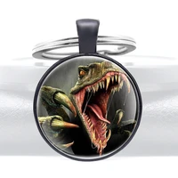 raptor dinosaur design glass cabochon metal key chain charm men women key ring jewelry gifts keychains