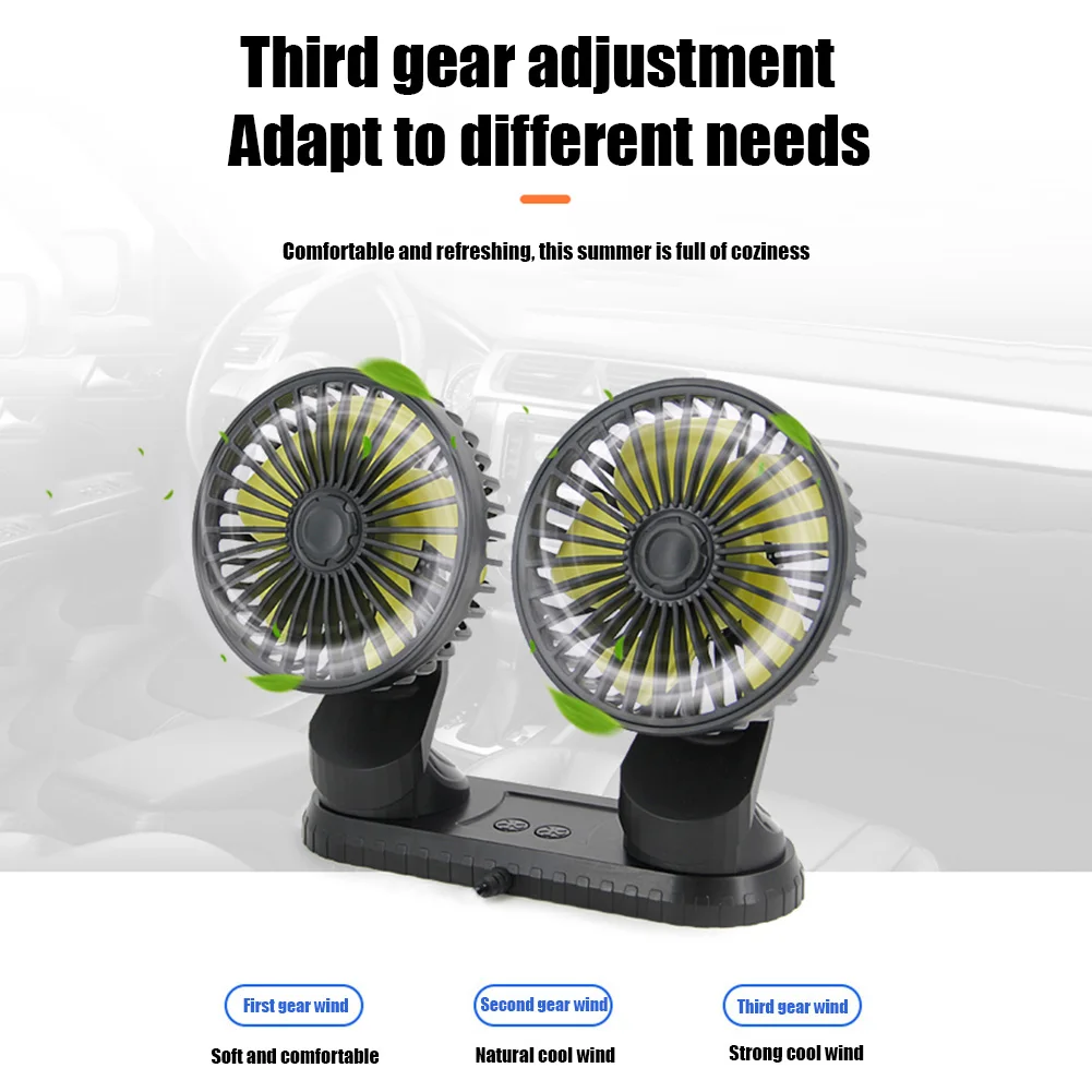 USB Powered Car Fan Multi-Angle Rotatable Dual Head 3-Speed Dashboard ABS Three Speeds Summer Cooling Accessories | Автомобили и