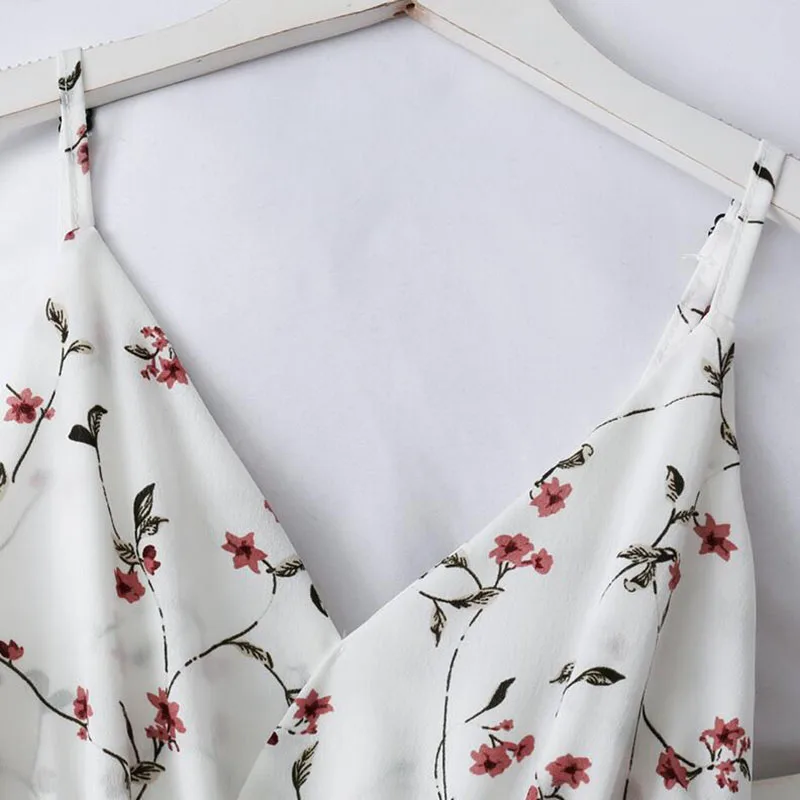 

Women Summer Bohemian Strap Dress Korean Print V-neck backless Sundress New Holiday Beach Sleeveless Cake Floral Dress