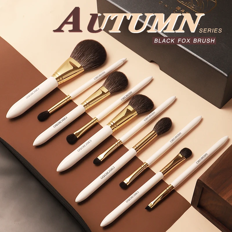 CHICHODO Makeup Brush-2021 New Luxurious Golden Autumn 10PCS Brushes set-High Level Fox&Goat&Synthetic Hair Professional brushes