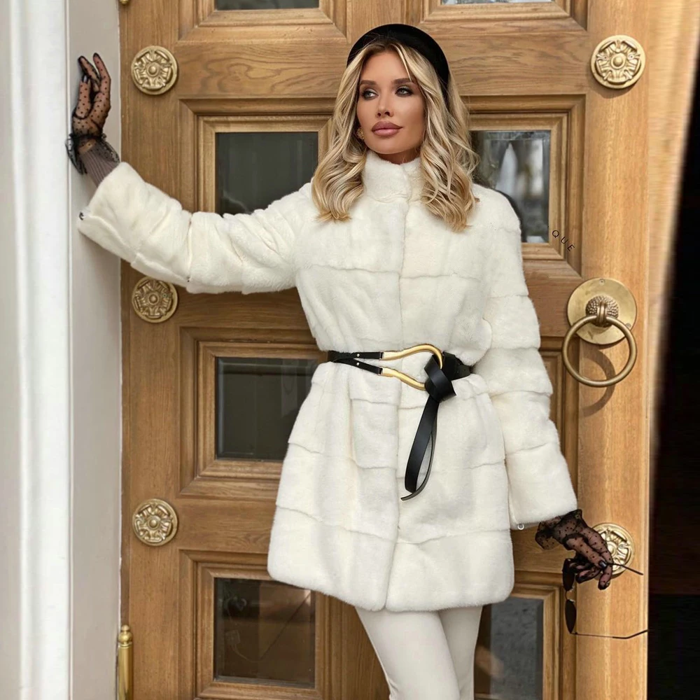 Women Natural Mink Fur Jacket Medium Length High Quality Genuine Fur Overcoats Luxury Woman Real Mink Fur Coats Casual Outwear