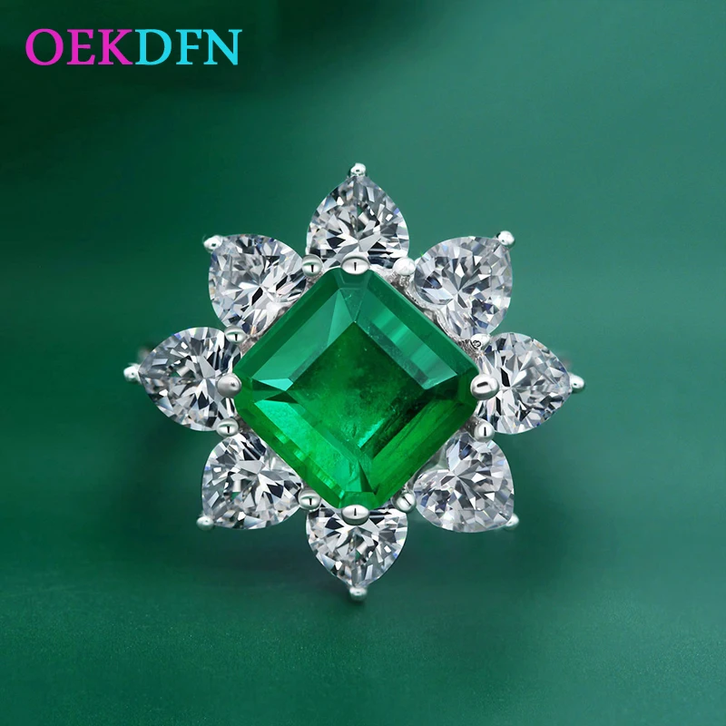 

OEKDFN Vintage 100% 925 Sterling Silver Ring Emerald Gemstone Wedding Engagement Anniversary Rings Jewelry Women Finger Bands